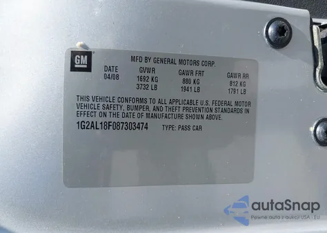 2008 Pontiac G5 z USA, uszkodzony, nr VIN 1G2AL18F087303474